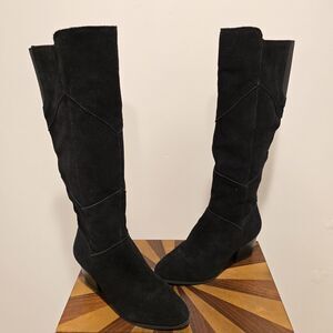 Crown Vintage Boots Womens 8 M Knee High Tall Riding Black Suede Leather Western